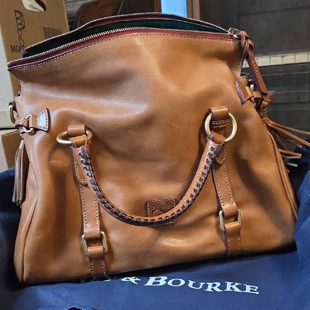 Dooney & Bourke Cognac Leather Tote with Braided Handle